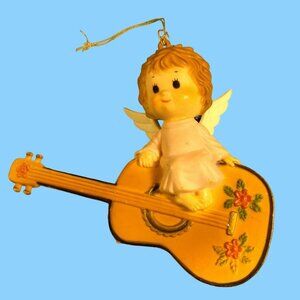 Angel On Guitar Christmas Ornament Vintage Hong Kong Musical Gift Musician